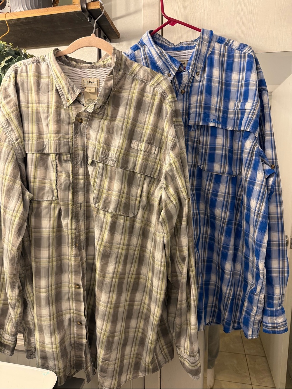 L.L. Bean Men's Bundle Plaid Button-Up Shirts - Olive Gray and Blue